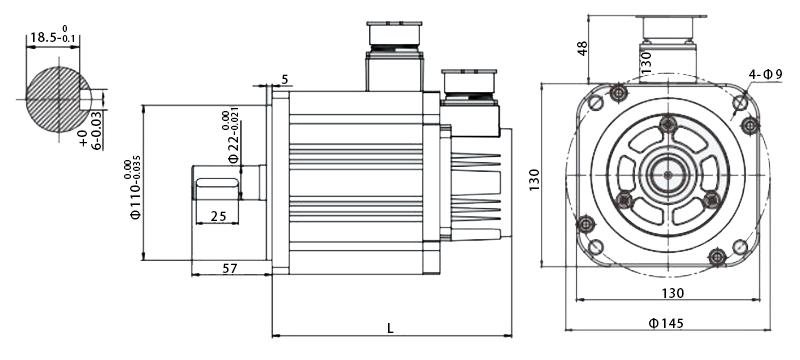 130 series servo motor dimension